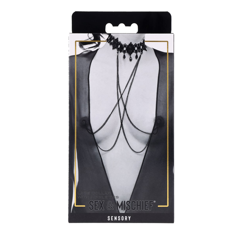 Lace Collar with Nipple Ties - Black