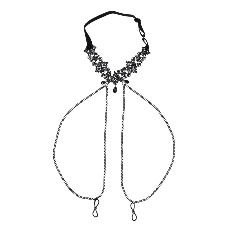 Lace Collar with Nipple Ties - Black